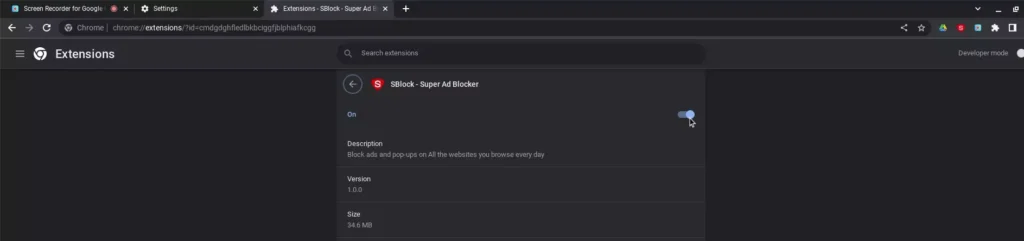Disabling the Ad Blocker from google chrome extension